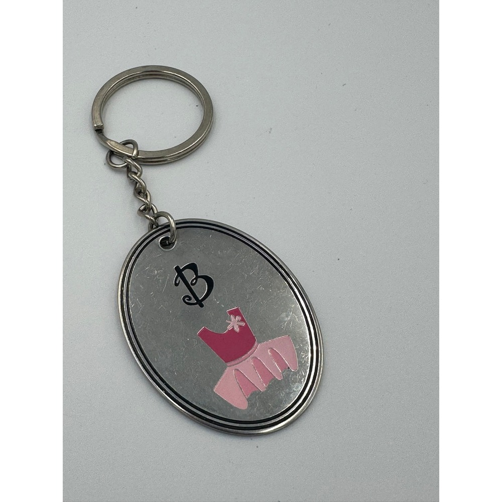 Silver Tone Ballet Tutu‎ Initial B Oval Keychain Pink Dance Key Ring Accessory